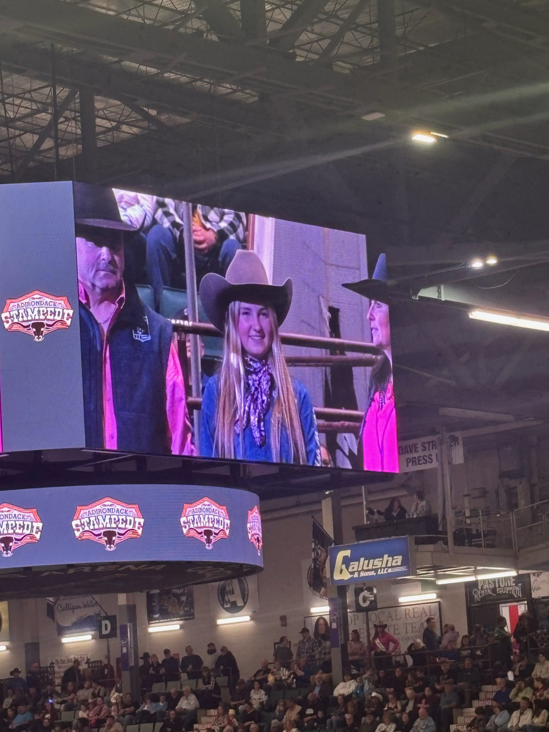 Jenna Dunbar on the jumbotron at the Adirondack Stampede rodeo